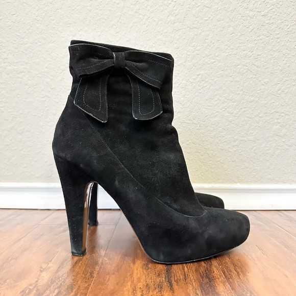 COACH Aubrie Bow Ankle Boots Bootie Black Suede ITALY MADE - Picture 1 of 13